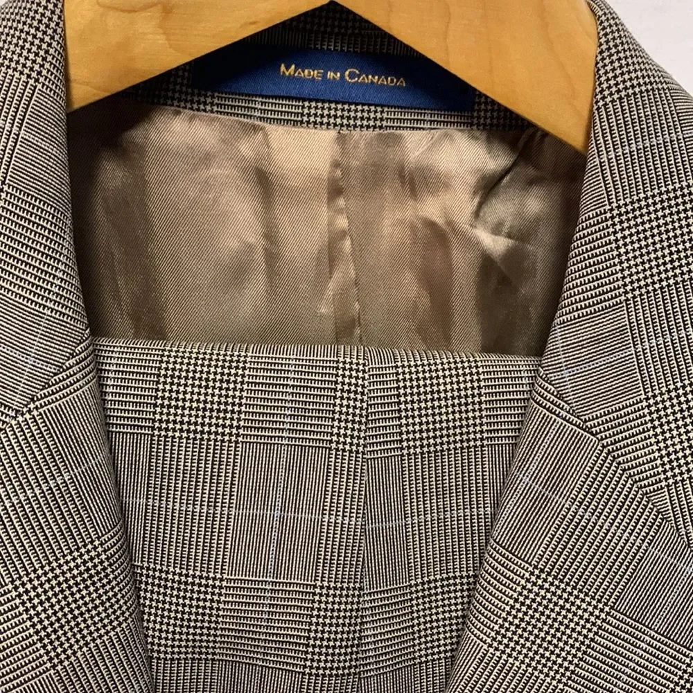 Polo University Club by Ralph Lauren Tan Black Blue Plaid Wool Suit Size 41Tall